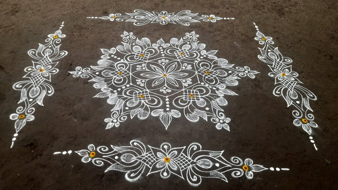 శ్రావణ శుక్రవారం స్పెషల్ అందమైన 2కమలం ముగ్గులు//Friday lotus muggulu with side border design