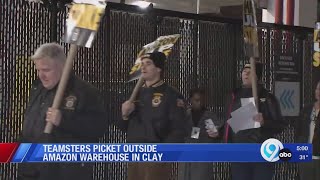Teamsters picket outside Amazon warehouse in Clay