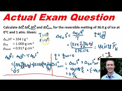 Calculate Gibbs Free Energy, Helmholtz Energy, Entropy for a Phase Change --  REAL Exam Problem!