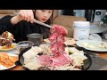 Sub) 부싼에선 소고기랑 야채랑 간장에 스까묵는다는데 ?! 혼술 먹방  MUKBANG ASMR EATING SHOW SUKIYAKI REAL SOUND