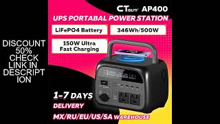 CTOLITY AP400 500W Solar Generator Portable Power Station 345Wh LiFePO4 Battery 110V 220V AC Output