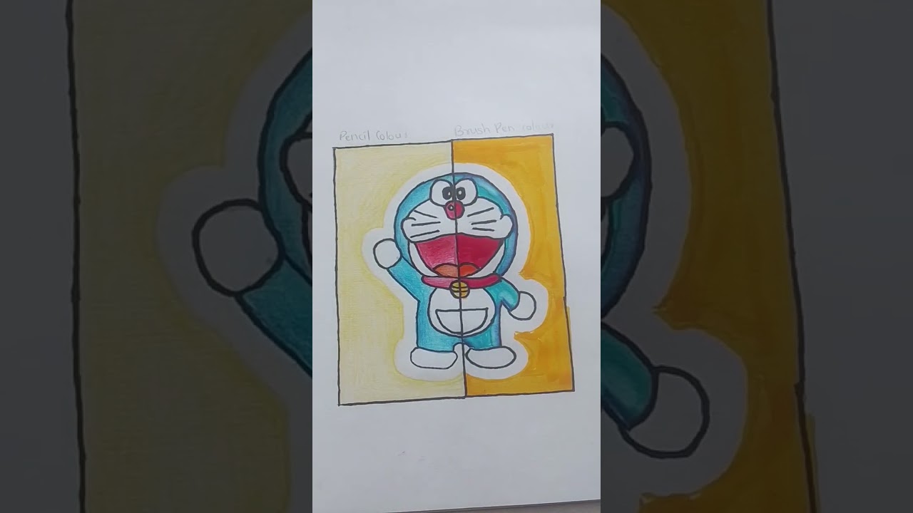 Doraemon drawing with pencil colour and brush pen side