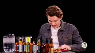 tom holland on hot ones but it's, um, the spicy parts