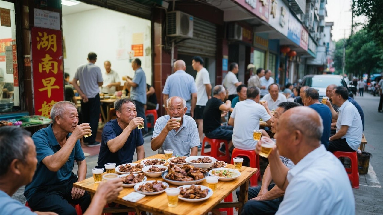 湖北应城霸气早酒，新鲜牛骨大锅炖15块钱一大碗，散酒2块一杯.【舟小九】