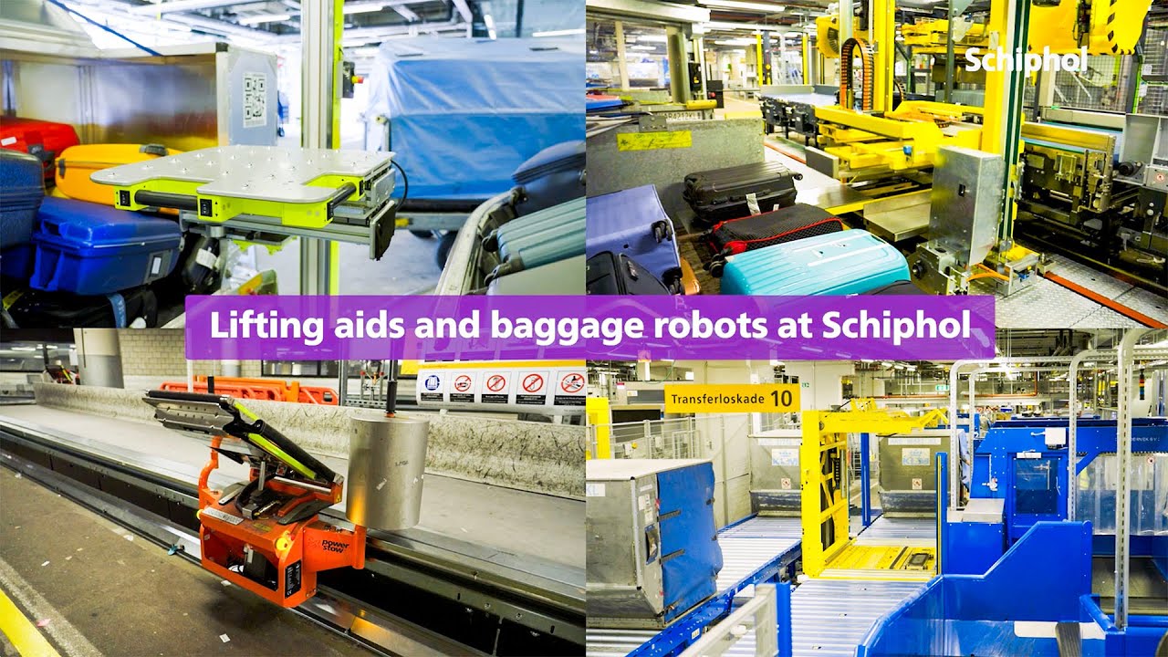 Tilhulpen en bagage robots op Schiphol
