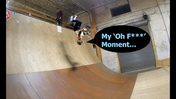 First Time Dropping Inline Skates Huge Vert Ramp-How to Rollerblade Vert