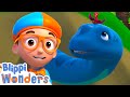 Blippi Helps a Dinosaur - Blippi Wonders | Kids Cartoons | Party Playtime!