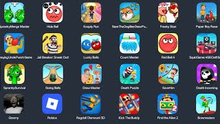 Squid Games,Bowmasters,Sprunki survival, Minecraft,Hide Ball,Lucky Balls,Red Ball 4,Granny, Roblox 