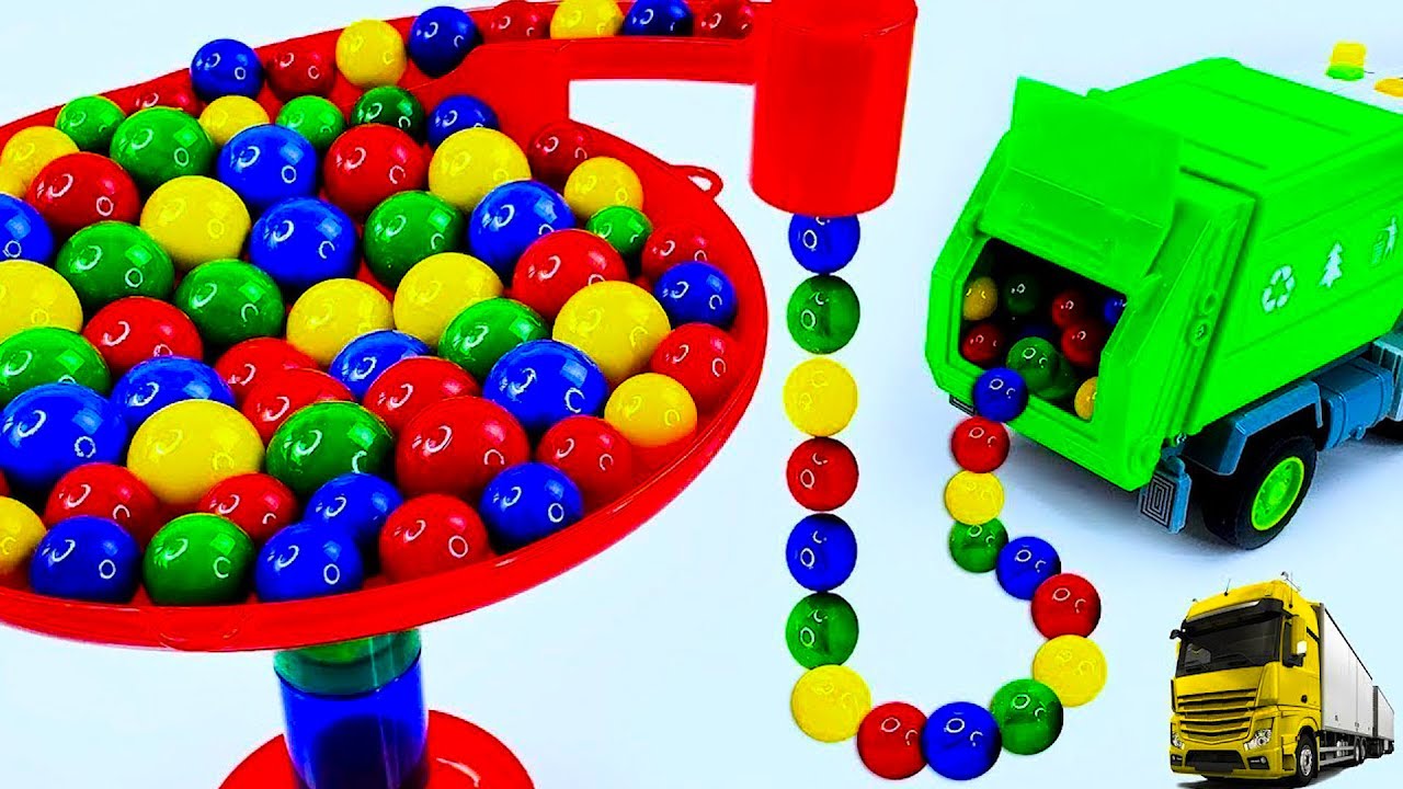 Marble Run Race ☆ HABA Slope & Retro Makita Truck, Excavator, Garbage Truck, Dump Truck, Ambulances