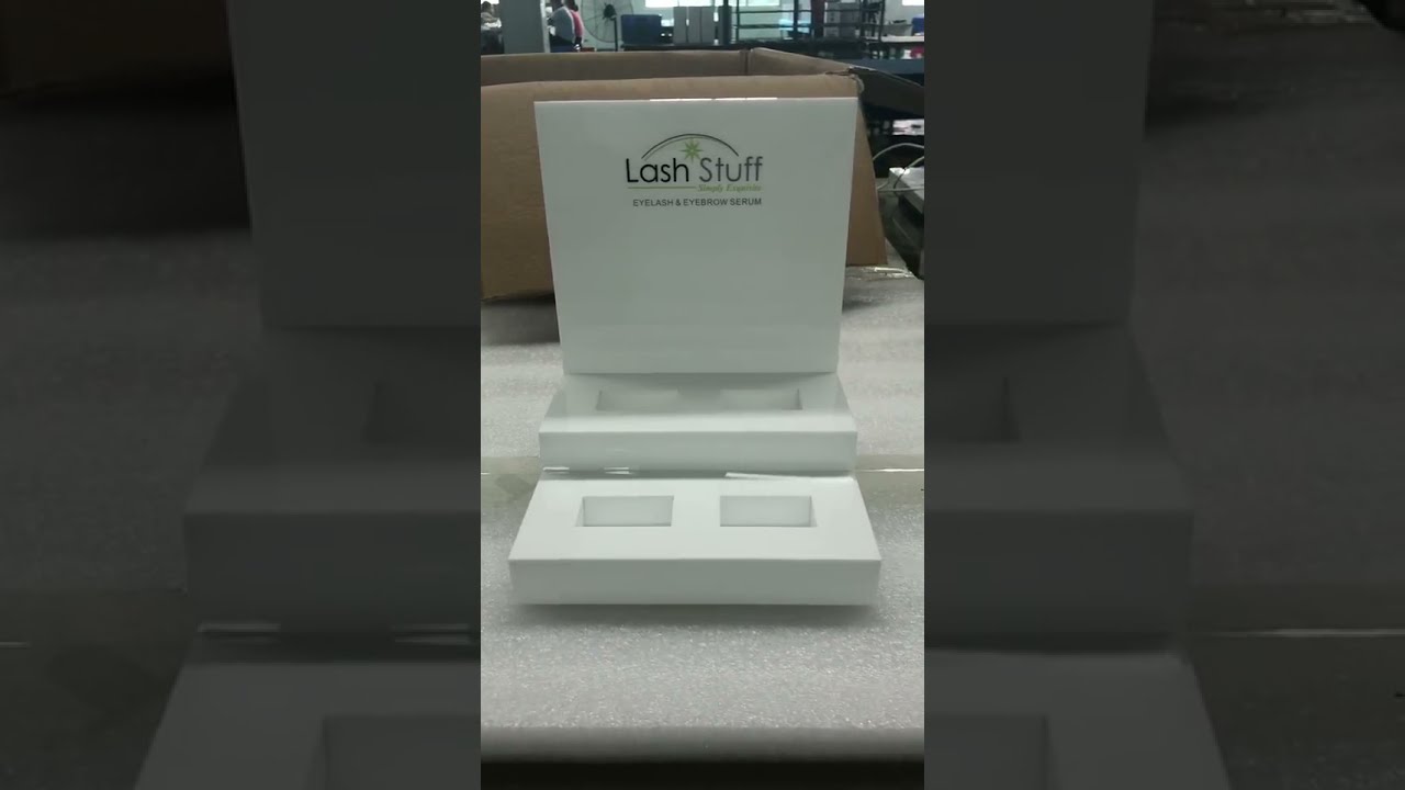 RECHI Custom Design & Manufacture White Acrylic Cosmetic Display Stand For Eyelash & Eyebrow Serum
