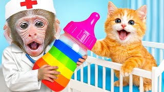 Download Lagu Monyet JoJi merawat bebek di peternakan dan mandi di bak mandi permen sihir | Hewan JOJI Channel MP3