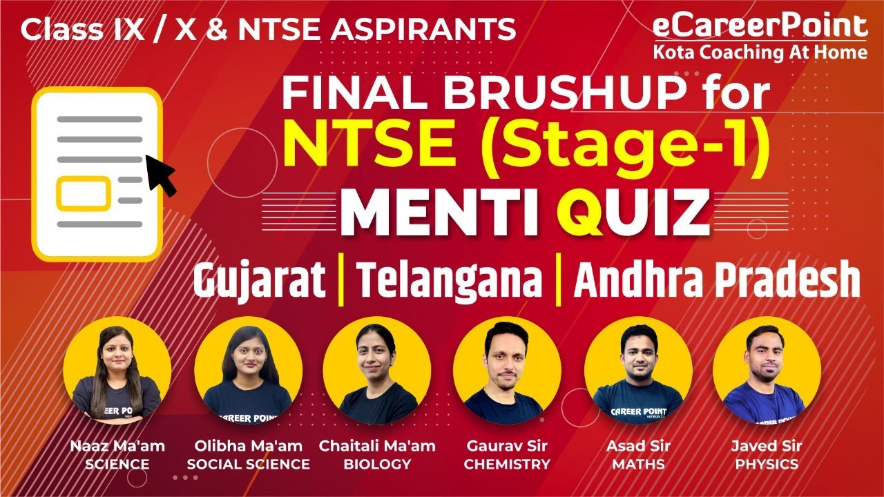 Menti Quiz NTSE Stage-1 | Gujarat | Telangana | Andhra Pradesh | Expert Faculty | Career Point- NTSE