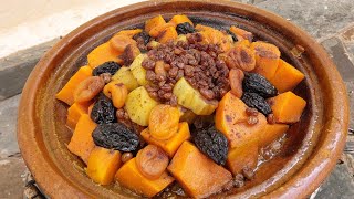 طاجين اللحم  بالقرع الأحمر و الفواكه الجافه  ?tajine dagneau au potiron