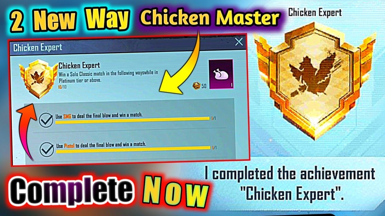 Ready go to ... https://youtu.be/6cewYpRr440 [ BGMI Achievements | Easily Get (Chicken Master) Title in BGMI | 2 New Way To Complete Chicken Master]