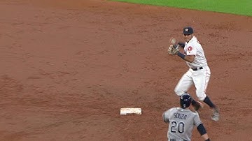 TB@HOU: Keuchel gets out of a jam with a double play