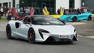 supercars and modified cars leaving overclockers cars and coffee