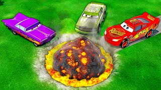 Mega Lava Meteor Pit Vs McQueen and Pixar cars! BeamNG. drive!