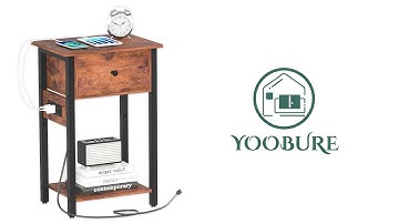 🛏🔌Yoobure Nightstand with Charging Station, Side Table End Table with Large Drawer and Storage Shelf