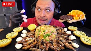 🔴LIVE - MUKBANG Arroz Mediterraneo Con Pescado Frito & Garlic Bread ASMR 🎧