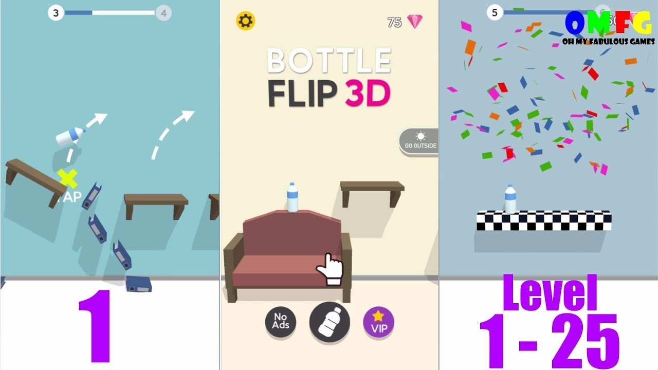 Bottle Flip 3D | Level 1 to 25 | Flipping the bottle without fall on ...