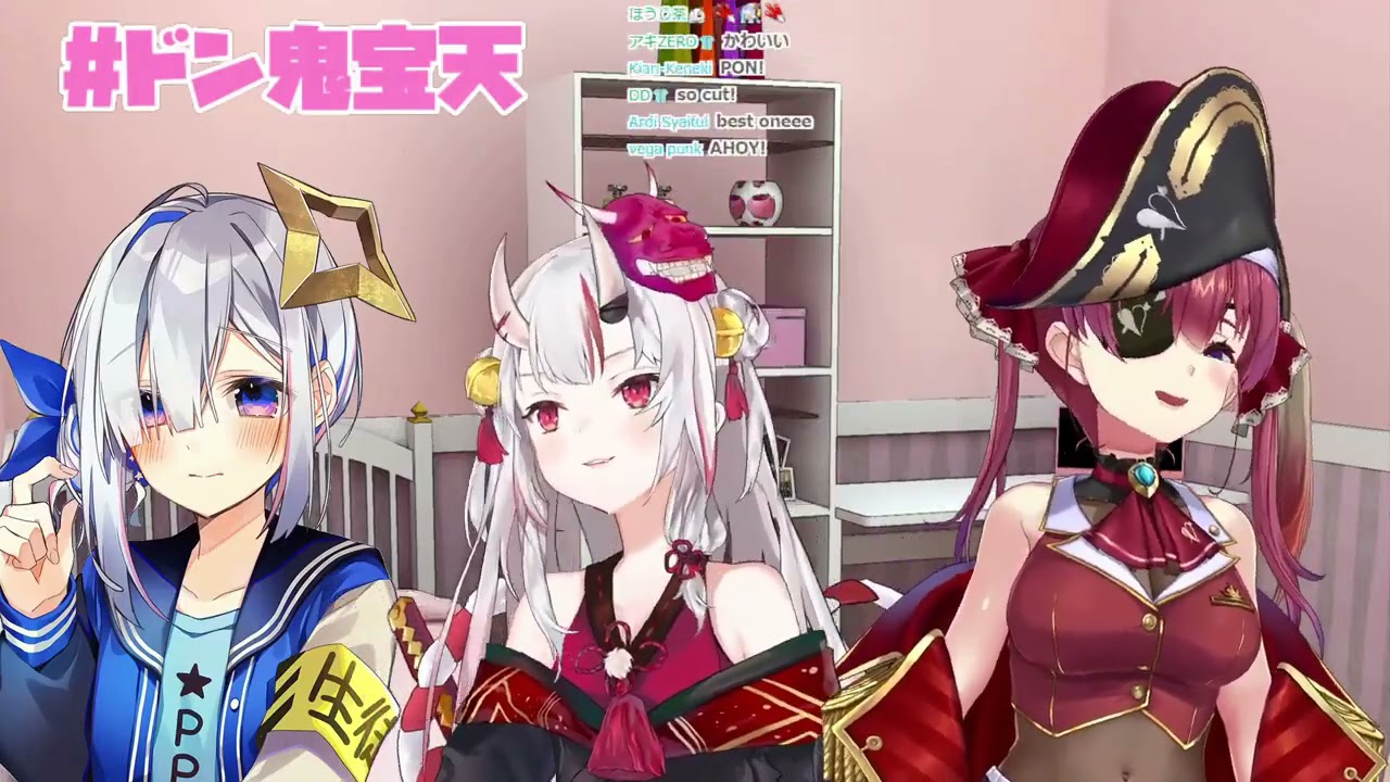 Ayame vibing and giggling during the collab with Kanata and Marine