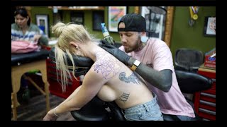Amazing Symmetrical Backpiece Tattoo!!! She's One Tough Girl!!! Part 1- Chase Nolan Tattoos