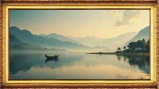 Tranquil Lake & Mountain | Gold Frame Water TV Art | 4K Peaceful Boat Screensaver screenshot 5