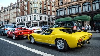 5 MILLION convoy Ferrari 288 GTO and Lamborghini Miura SV cruising through Londo