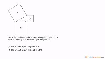 In the figure above, if the area of triangular region D is 4, what is the length of a side of square