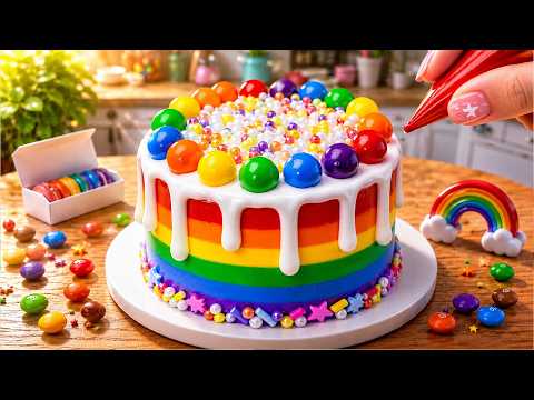 How to Make Rainbow Cake Recipe With Chocolate 🌈 Amazing Miniature Pearl Candy Drip Cake ❤️