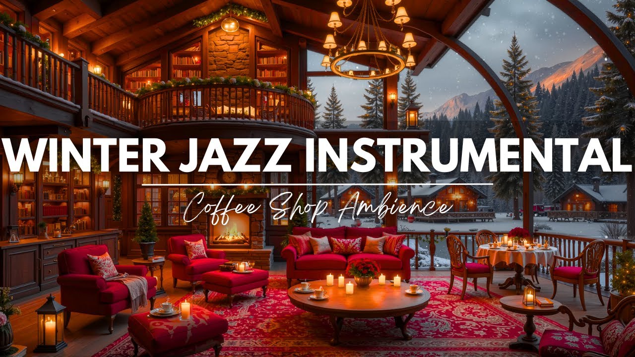 Winter Jazz Instrumental ⛄ Cozy Coffee Shop Ambience with Warm Fireplace & Gentle Jazz to Focus