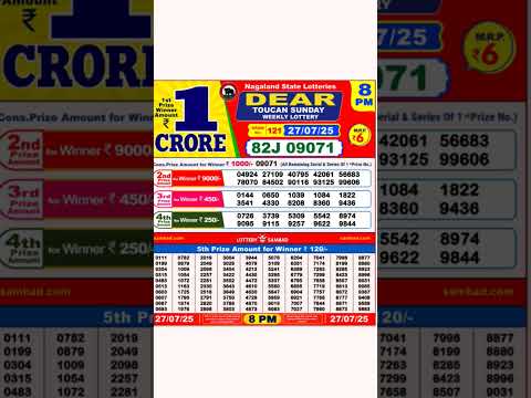 Nagaland State Lottery Result 8PM Today 27 07 2025 Lotterysambad