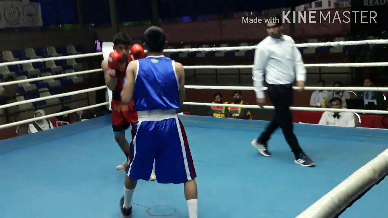 Under 21 boxing game Saqib javed knock out in 30 sec boxer of BANNU boxer weight category is 57.