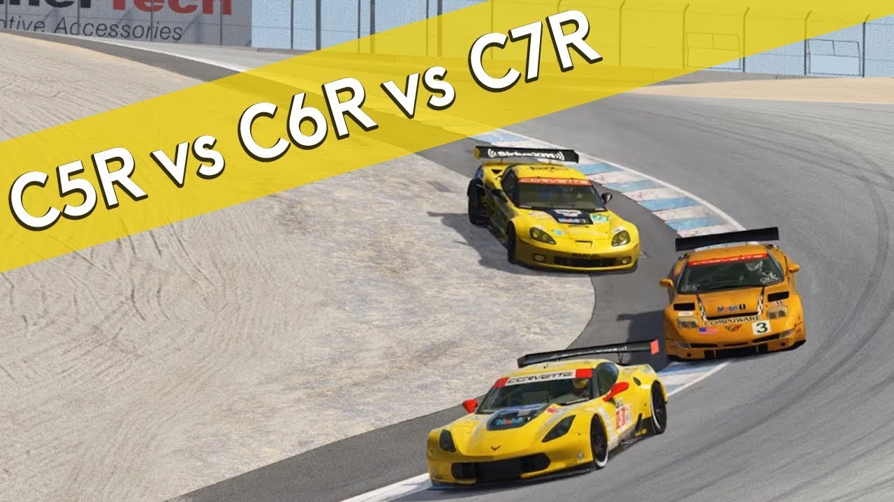 Corvette C5R vs C6R vs C7R One Lap Battle at Laguna Seca (Assetto Corsa)