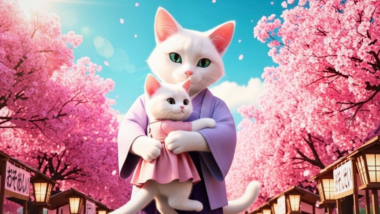 Mama Cat Holds Ginger Close Beneath Japan’s Blooming Sakura Trees