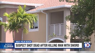 Man accused of killing father with sword shot to death by police