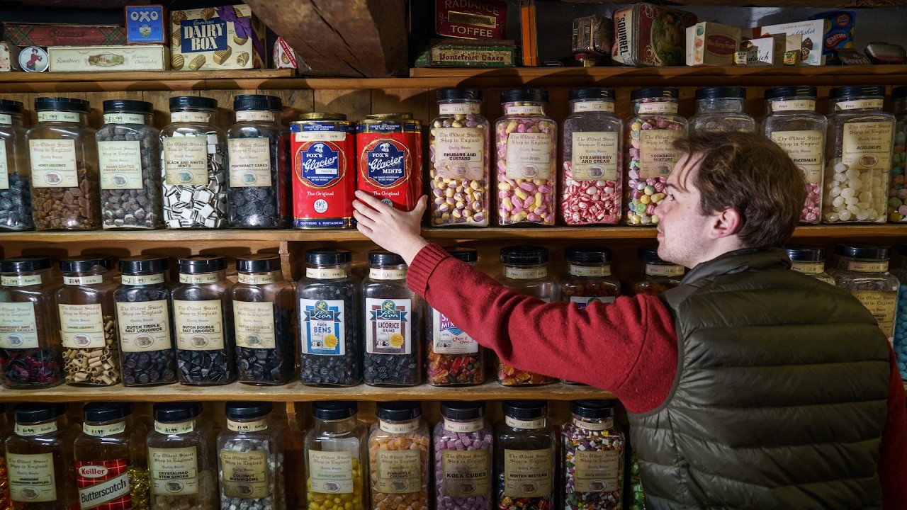 Shelves stacked with jars of sweets