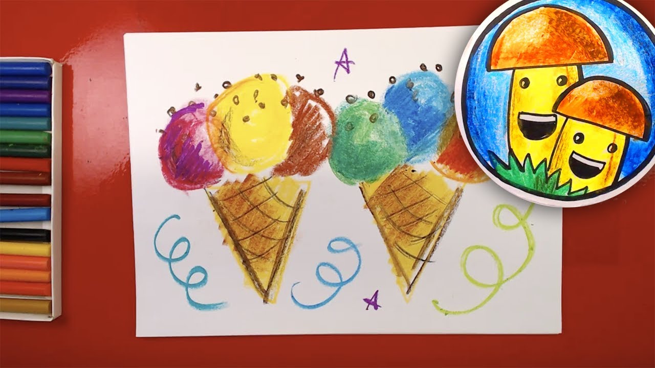 Рыба кит папа рисует восковыми мелками