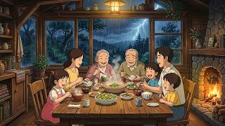 Thunderstorm Cabin Dinner โ๏ธ Cozy Hot Pot & Roaring Fireplace | Ghibli-Style ASMR
