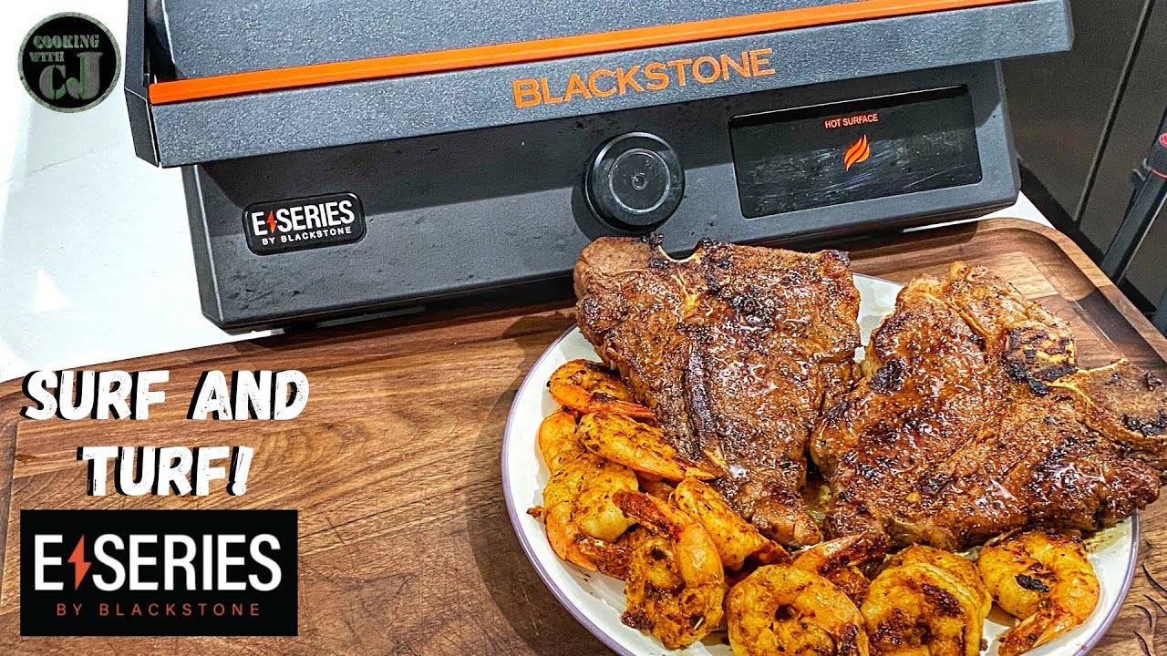 T-BONE STEAK AND SHRIMP ON THE BLACKSTONE E-SERIES INDOOR GRIDDLE! 