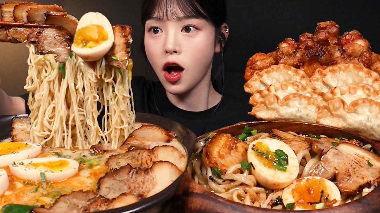 SUB)차슈 듬뿍 라멘에 마제소바 먹방! 튀김교자 치킨 문어튀김까지 꿀조합 리얼사운드 Ramen & Mazesoba Mukbang Asmr