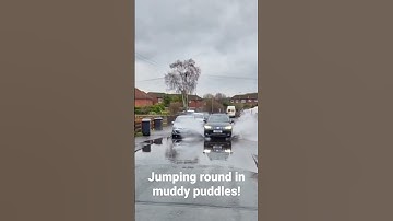 Jumping round in muddy puddles #peppapig #puddle #splash #car #fyp #drive #wet #vw #tiguan #rain