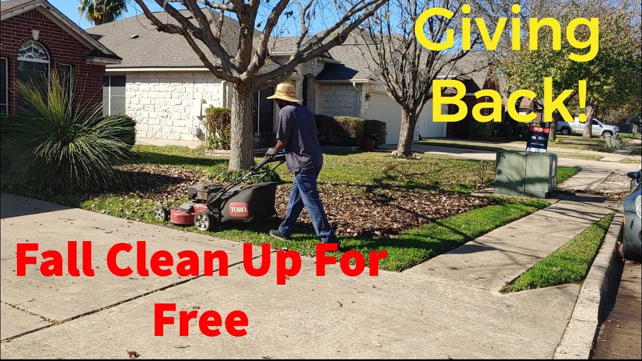 Fall cleanup on my neighbors yard for free! Giving back. - YouTube