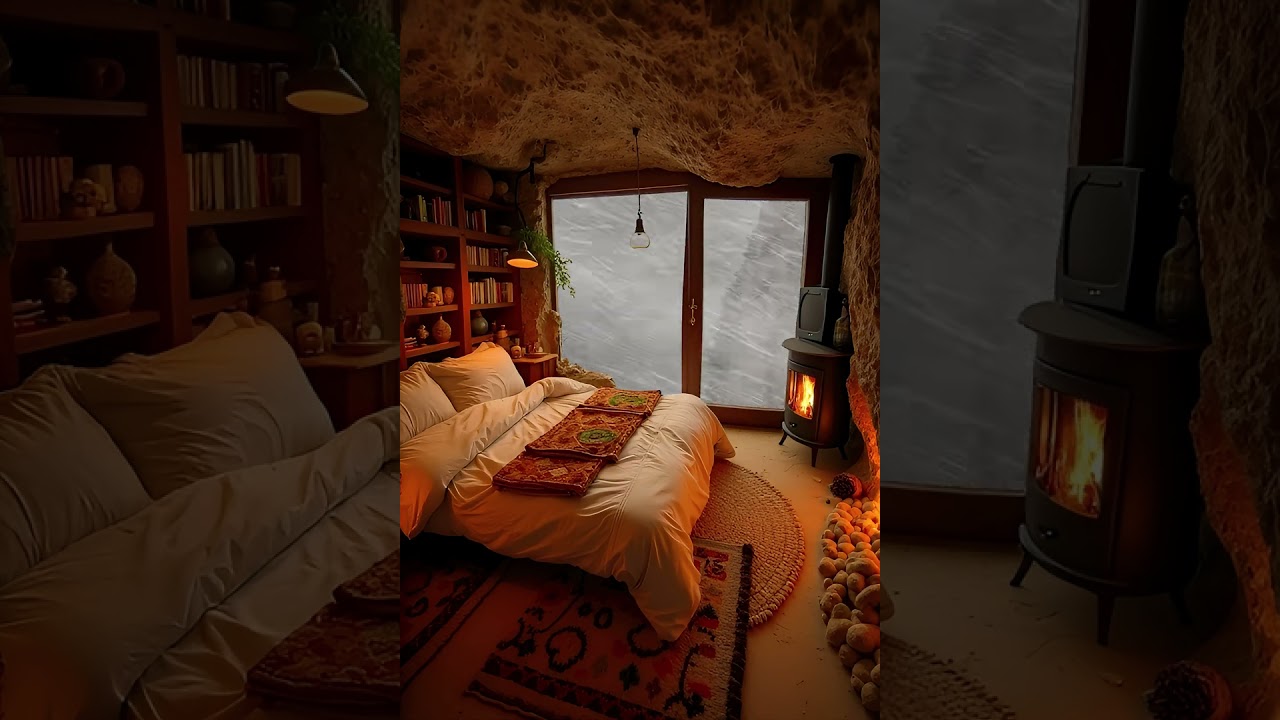 Hidden Cave Retreat: Warmth in the Winter Wilderness ❄️🔥
