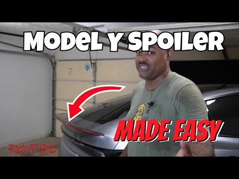 Tesla Model Y Red-Tipped Carbon Fiber Spoiler Install
