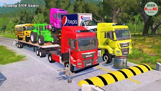 Double Flatbed Trailer Truck vs speed bumps|Busses vs speed bumps|Beamng Drive|803