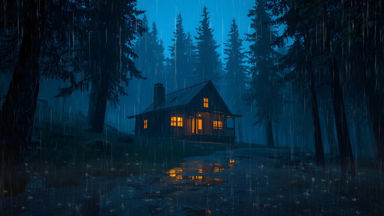 Heavy Rain on a Remote Cabin in the Woods | Calm Night Rain for Sleep ...