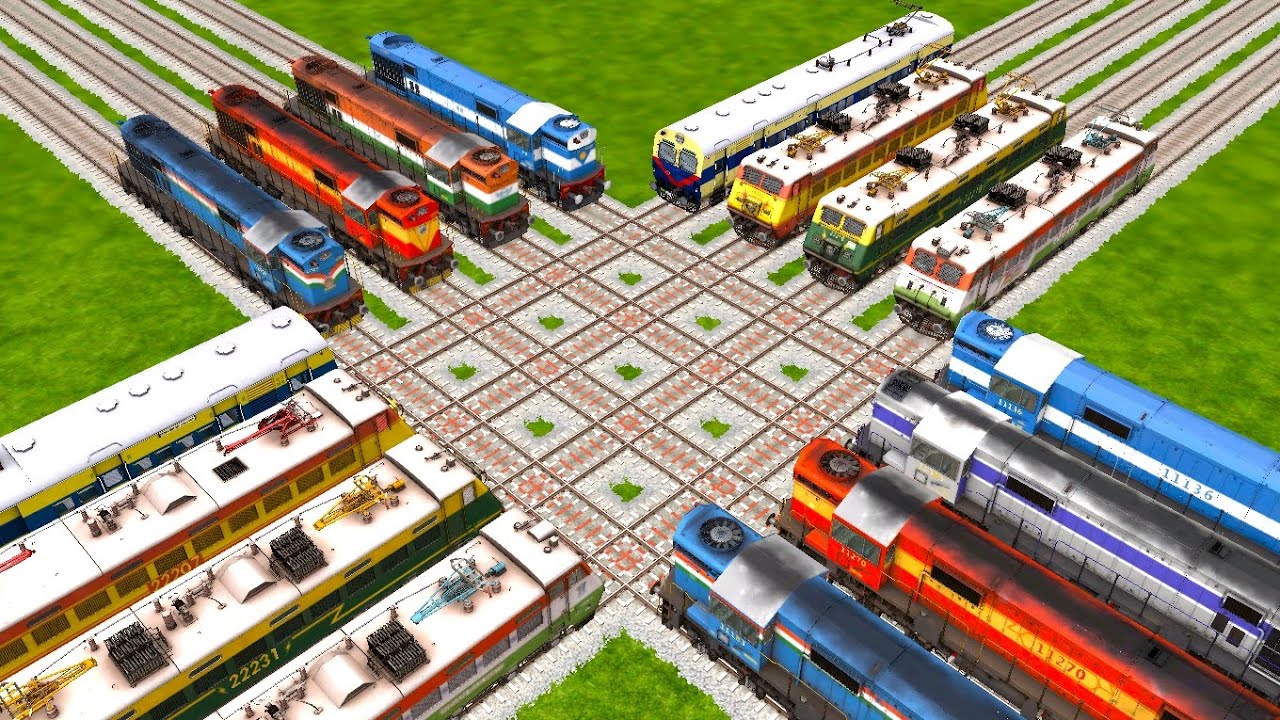 All Trains Crossing On Bumpy Railroad Tracks | Coupling Train Accident ...