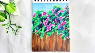 How to Draw Beautiful Flowers on a Wooden Fence for Beginners | Oil Pastels Tutorial
