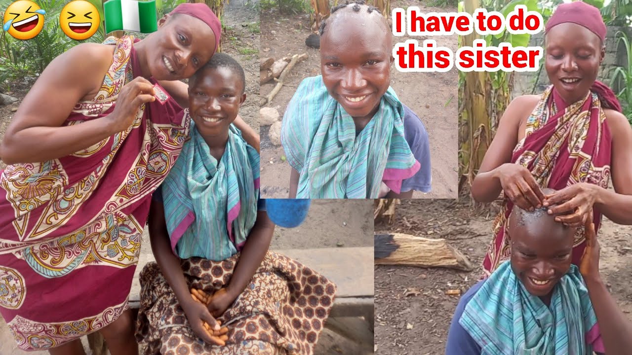 How i shave my sister's hair in a typical Nigeria 🇳🇬 village. It's just for fun and entertainment.